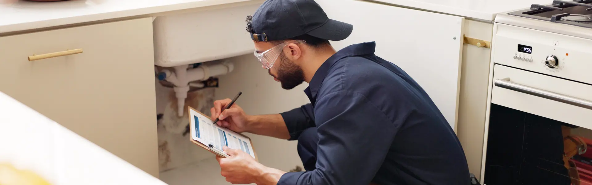 A Deep Roots Pest and Wildlife technician prepares a pest control estimate in a Portland home